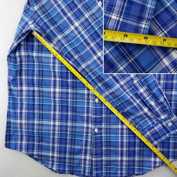 Ralph Lauren Slim Fit Shirt Pony Plaid Button Down Stretch Blue 17 1/2 Men's XL - Picture 8 of 13